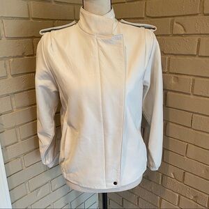 Vintage 1980s Sibylle Lyn Cream Leather Moto Jacket Fully Lined Pleats Size 4